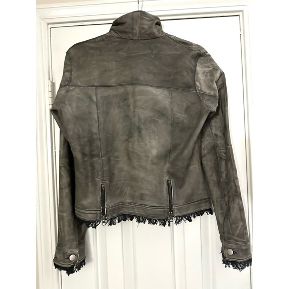 JKT NYC Alexa Patina Leather Jacket Frayed Hem Gray - Small - Picture 6 of 10